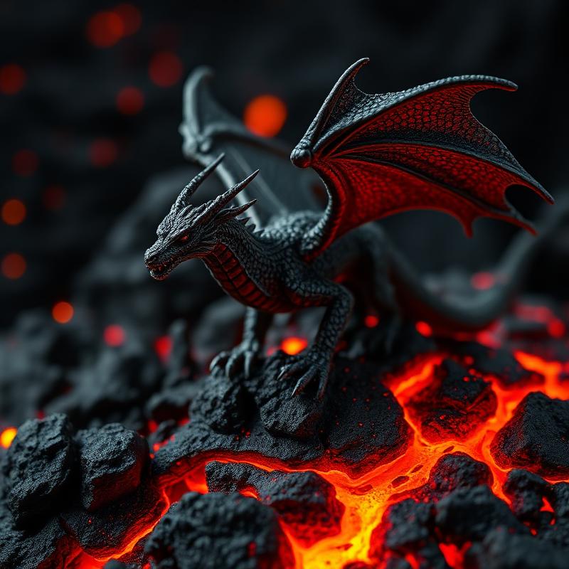 Dragon miniature on volcanic terrain